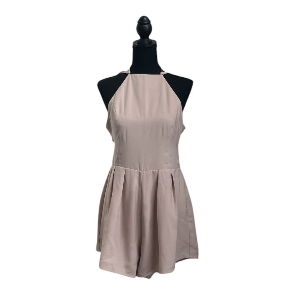 Tan Halter Neck Romper | Flowy Neutral Playsuit